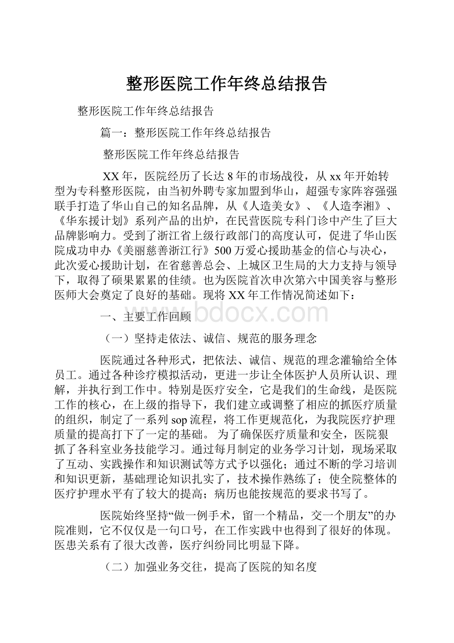 整形医院工作年终总结报告.docx