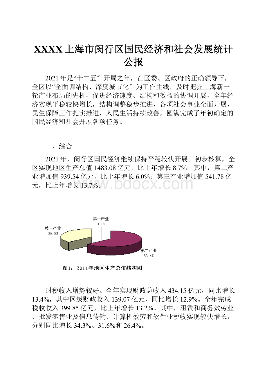 XXXX上海市闵行区国民经济和社会发展统计公报.docx