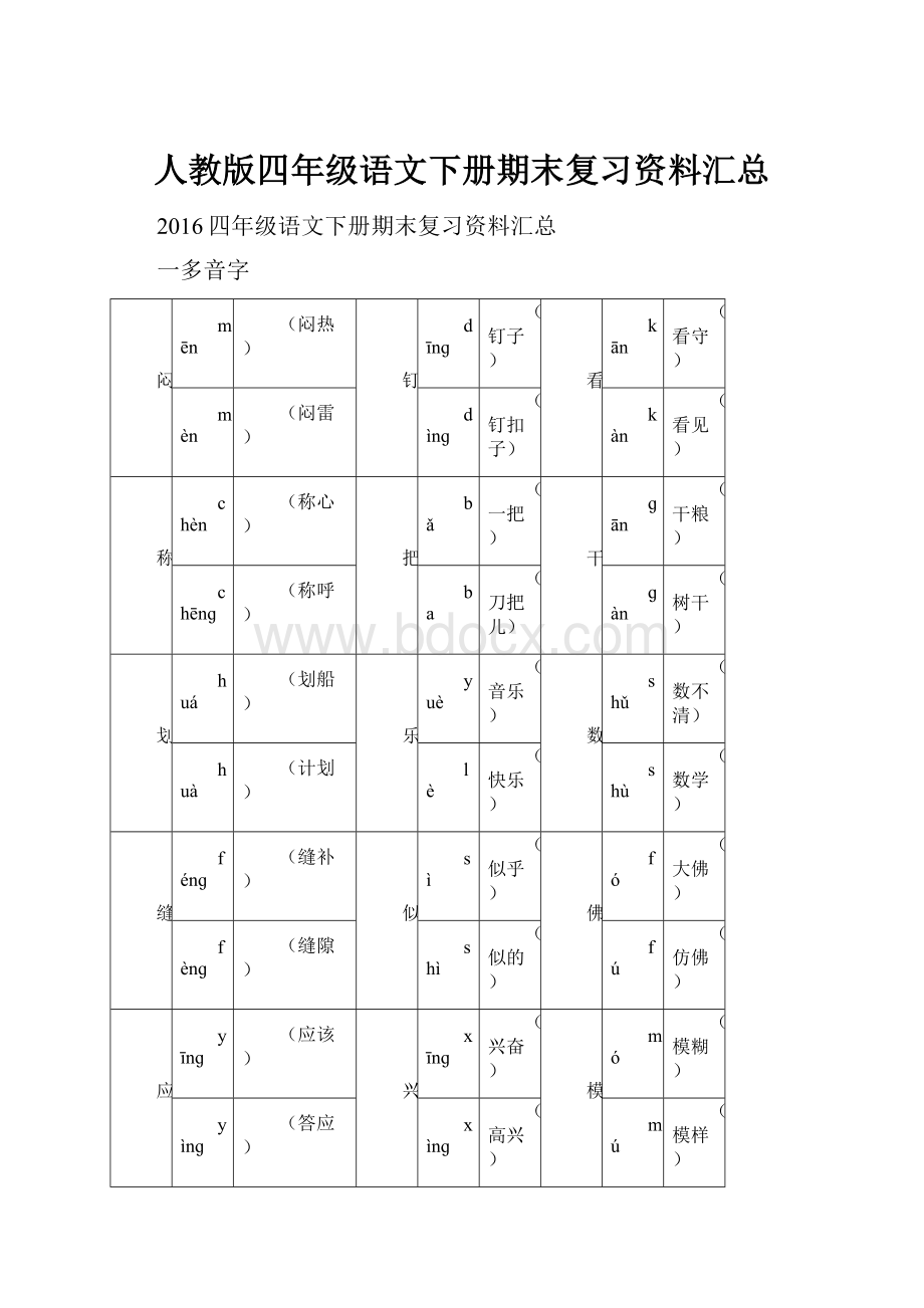 人教版四年级语文下册期末复习资料汇总.docx_第1页