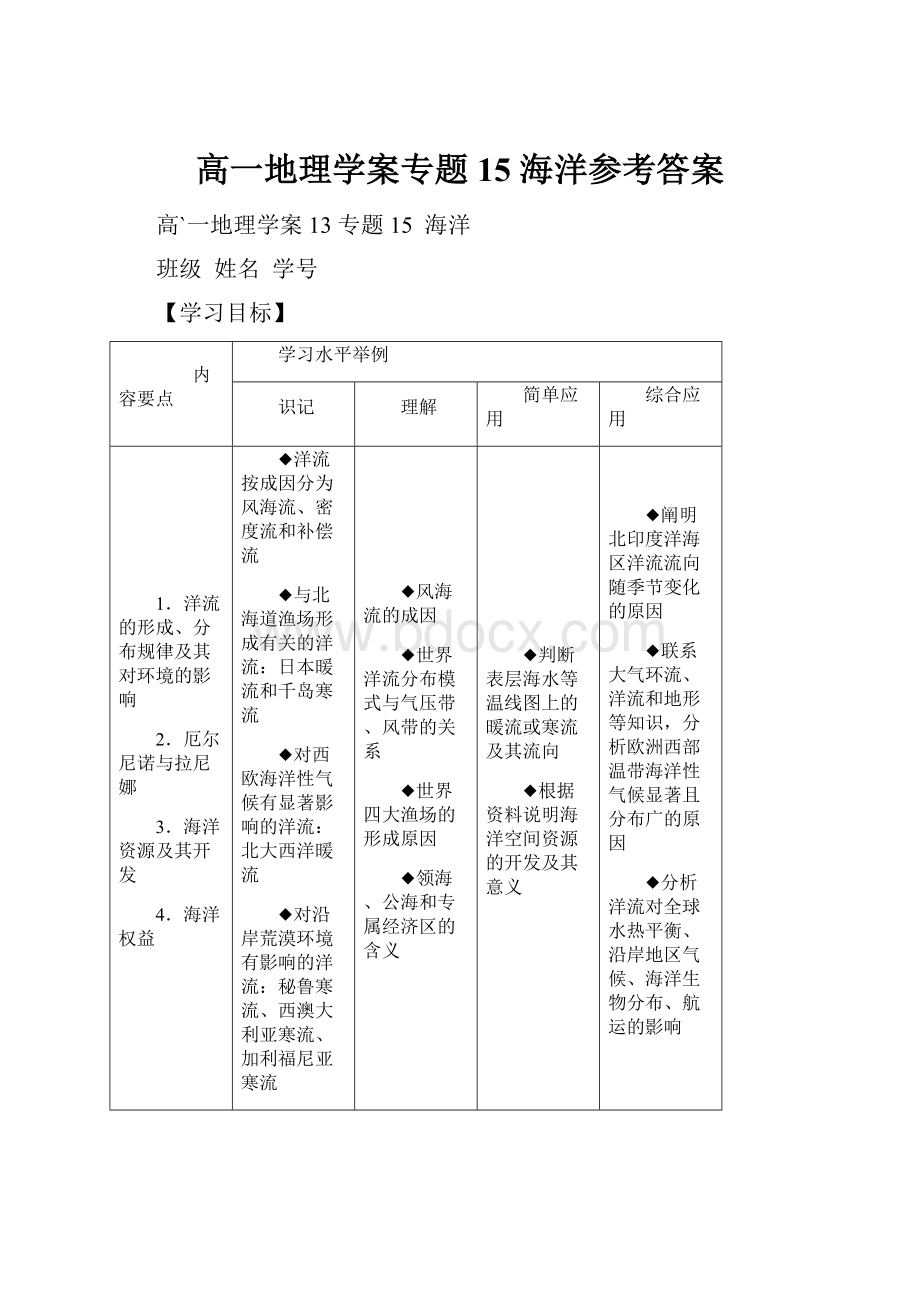 高一地理学案专题15 海洋参考答案.docx_第1页