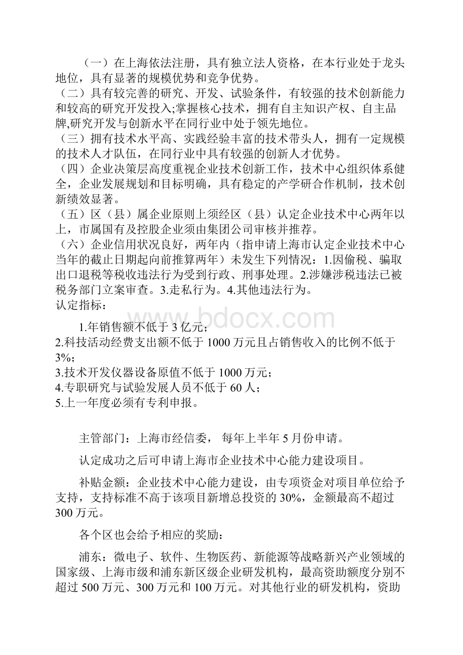 上海市各区研发机构技术中心认定条件和扶持力度政策汇编.docx_第2页