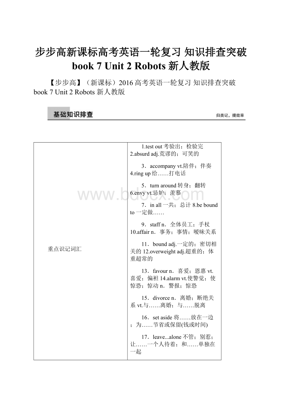 步步高新课标高考英语一轮复习 知识排查突破 book 7 Unit 2 Robots 新人教版.docx