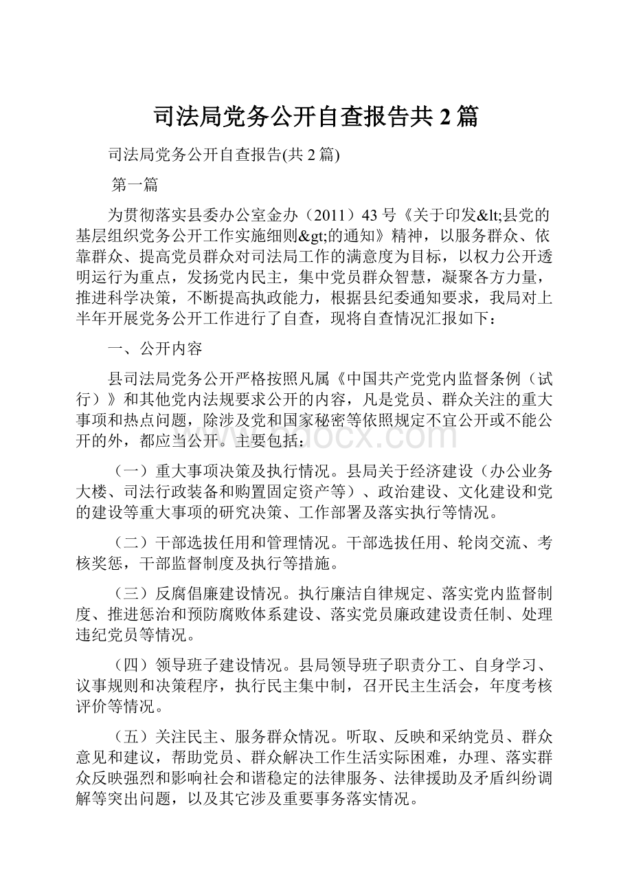 司法局党务公开自查报告共2篇.docx