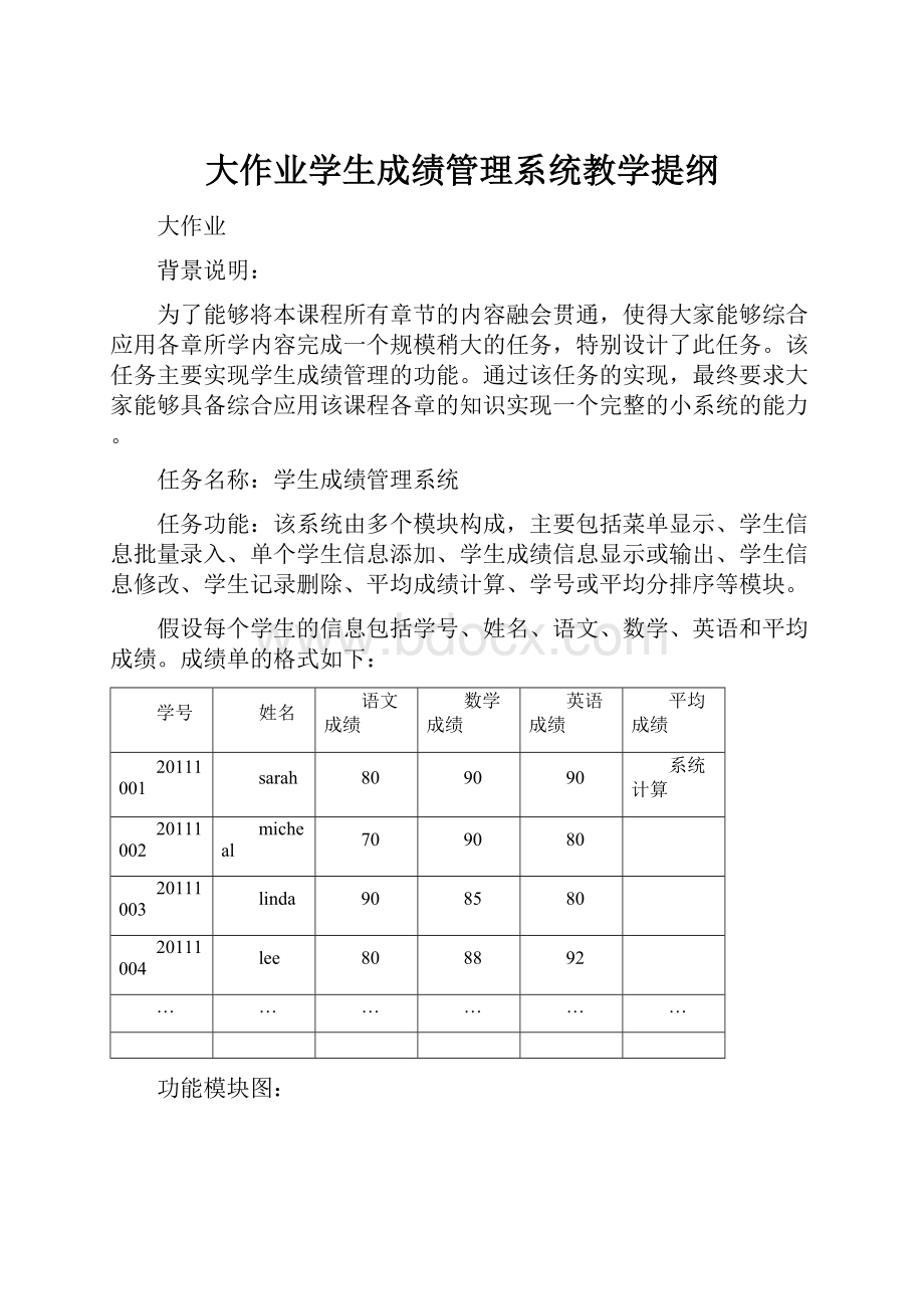 大作业学生成绩管理系统教学提纲.docx_第1页