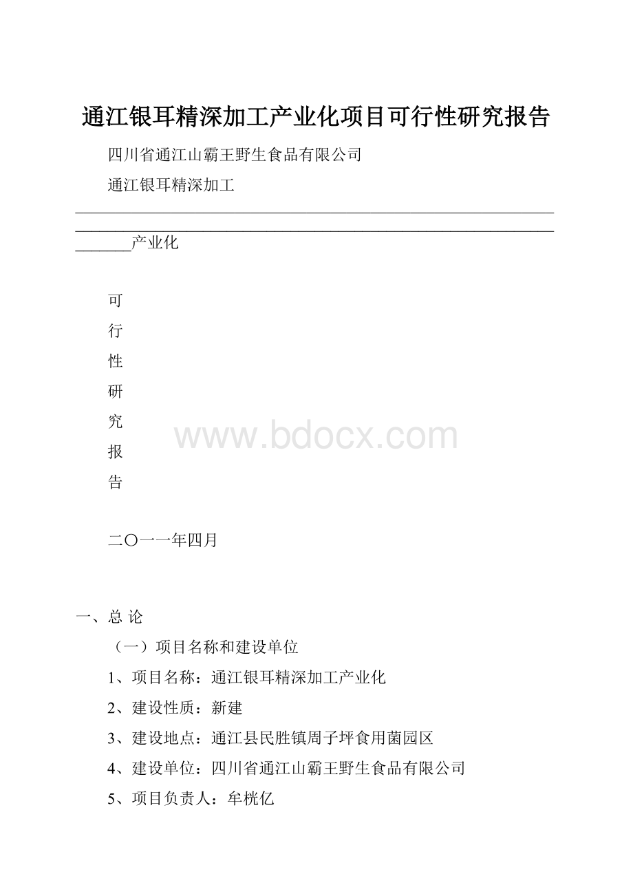 通江银耳精深加工产业化项目可行性研究报告.docx_第1页