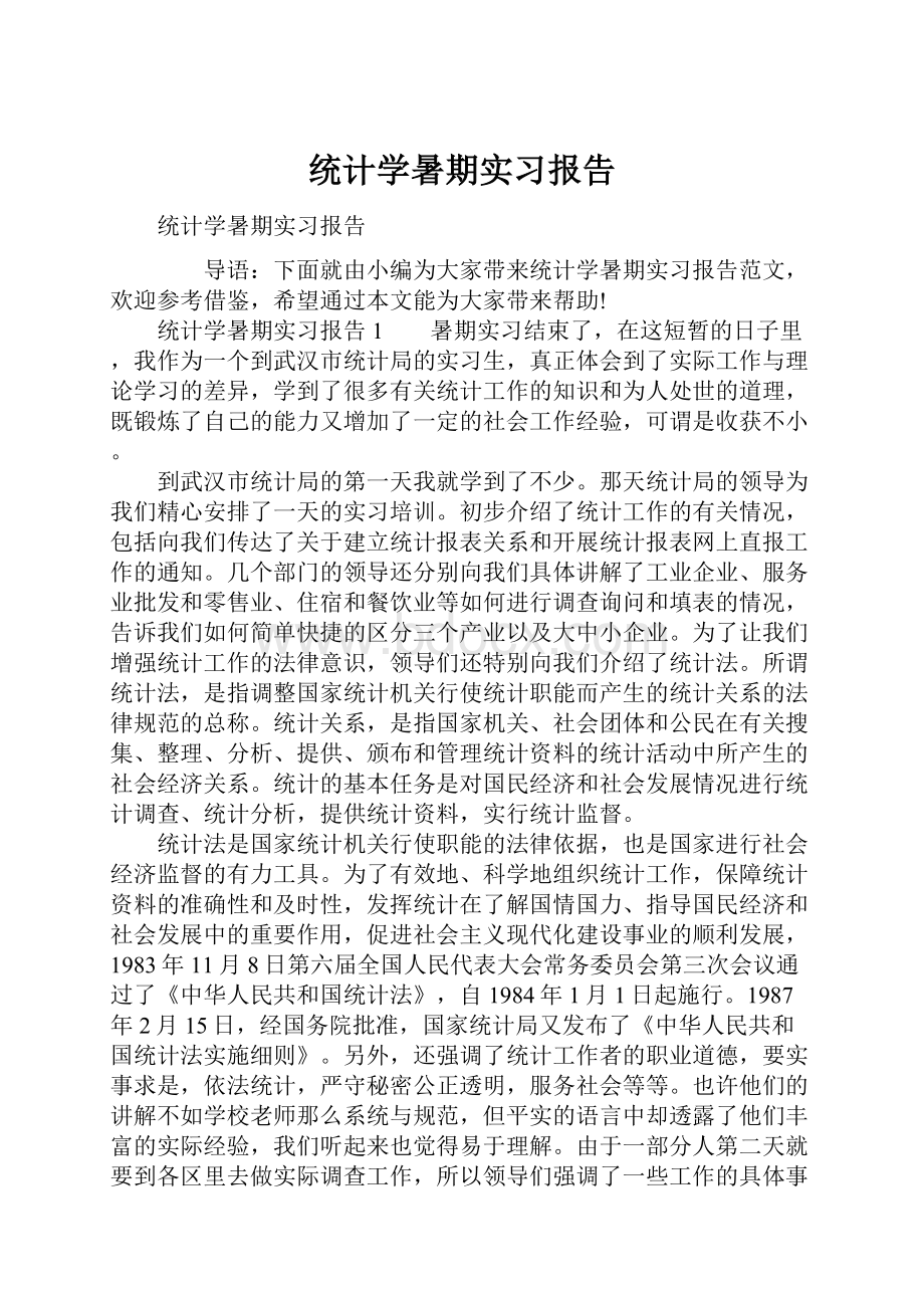 统计学暑期实习报告.docx_第1页