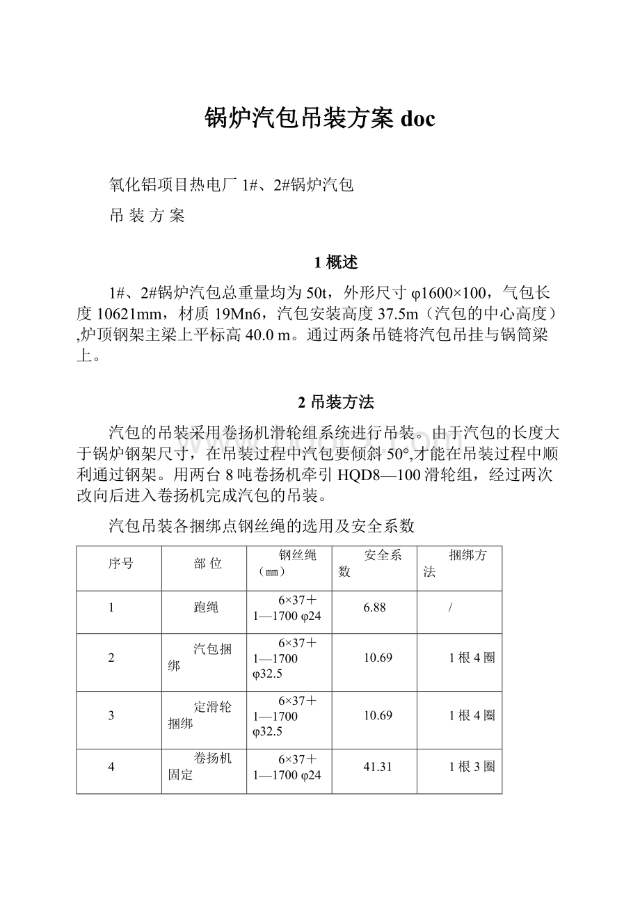 锅炉汽包吊装方案doc.docx_第1页