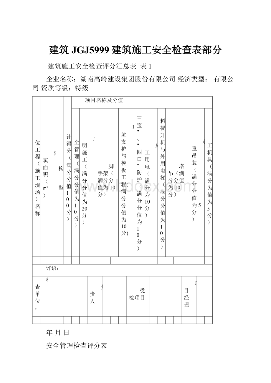 建筑JGJ5999建筑施工安全检查表部分.docx