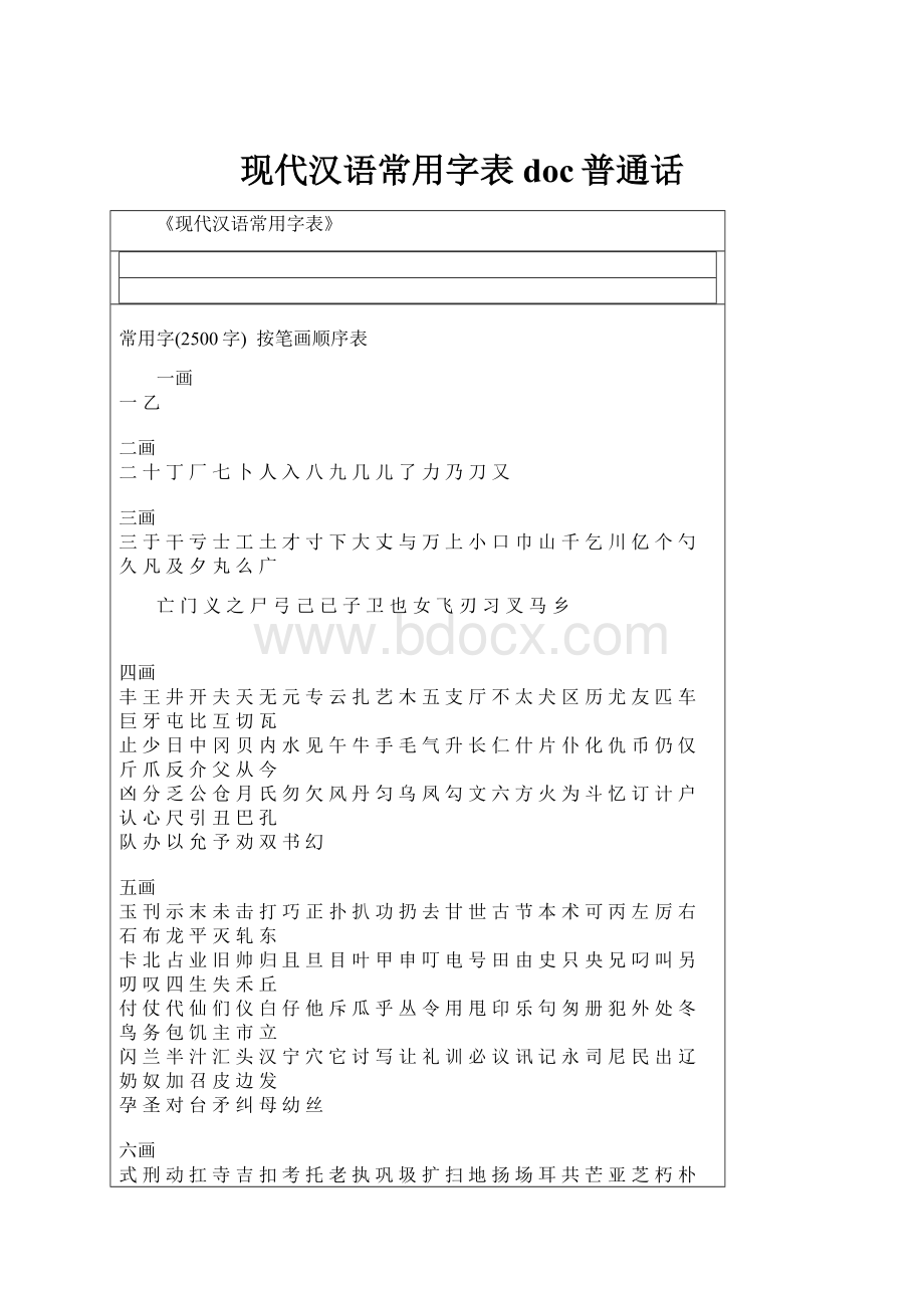 现代汉语常用字表doc普通话.docx