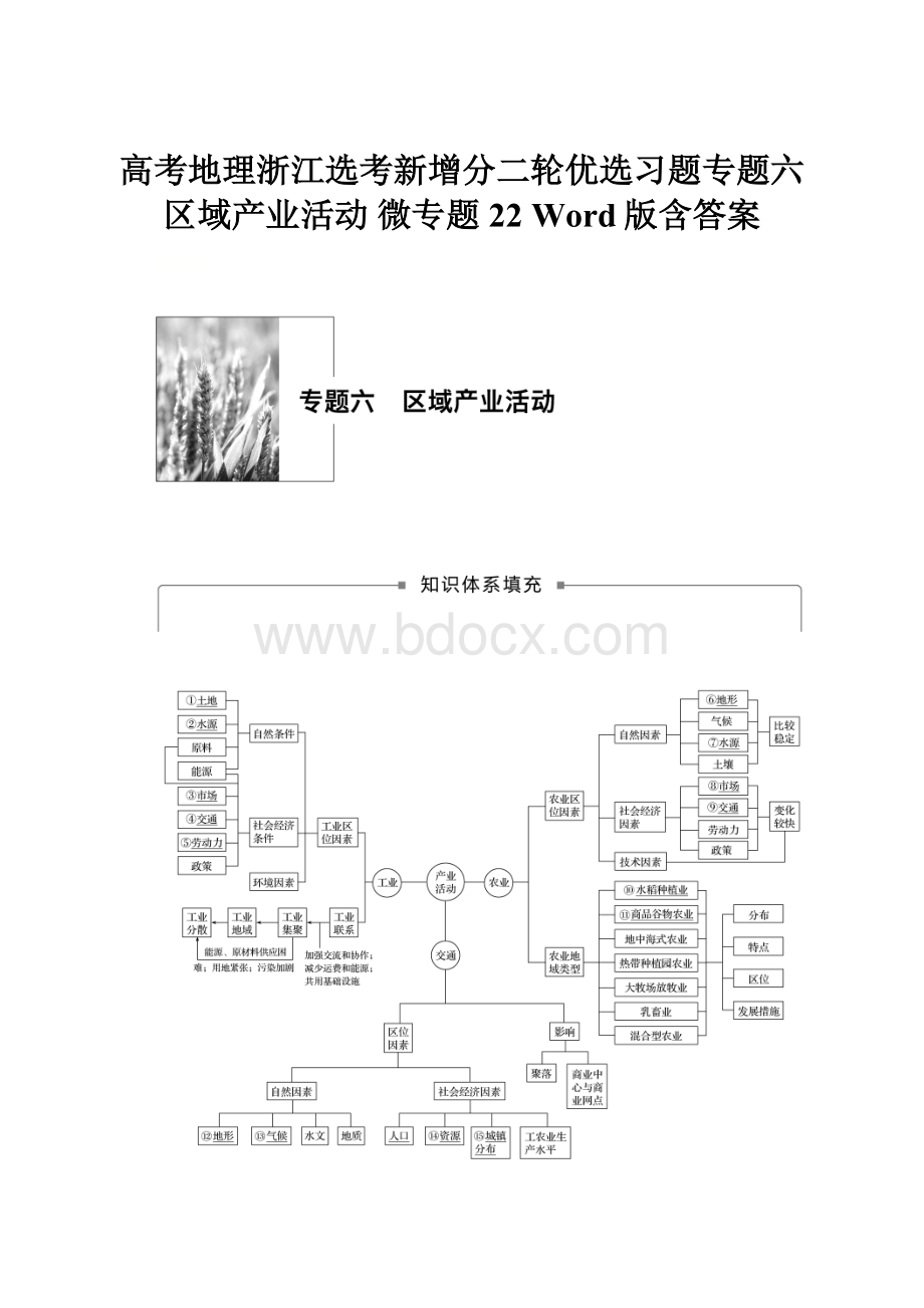 高考地理浙江选考新增分二轮优选习题专题六 区域产业活动 微专题22 Word版含答案.docx