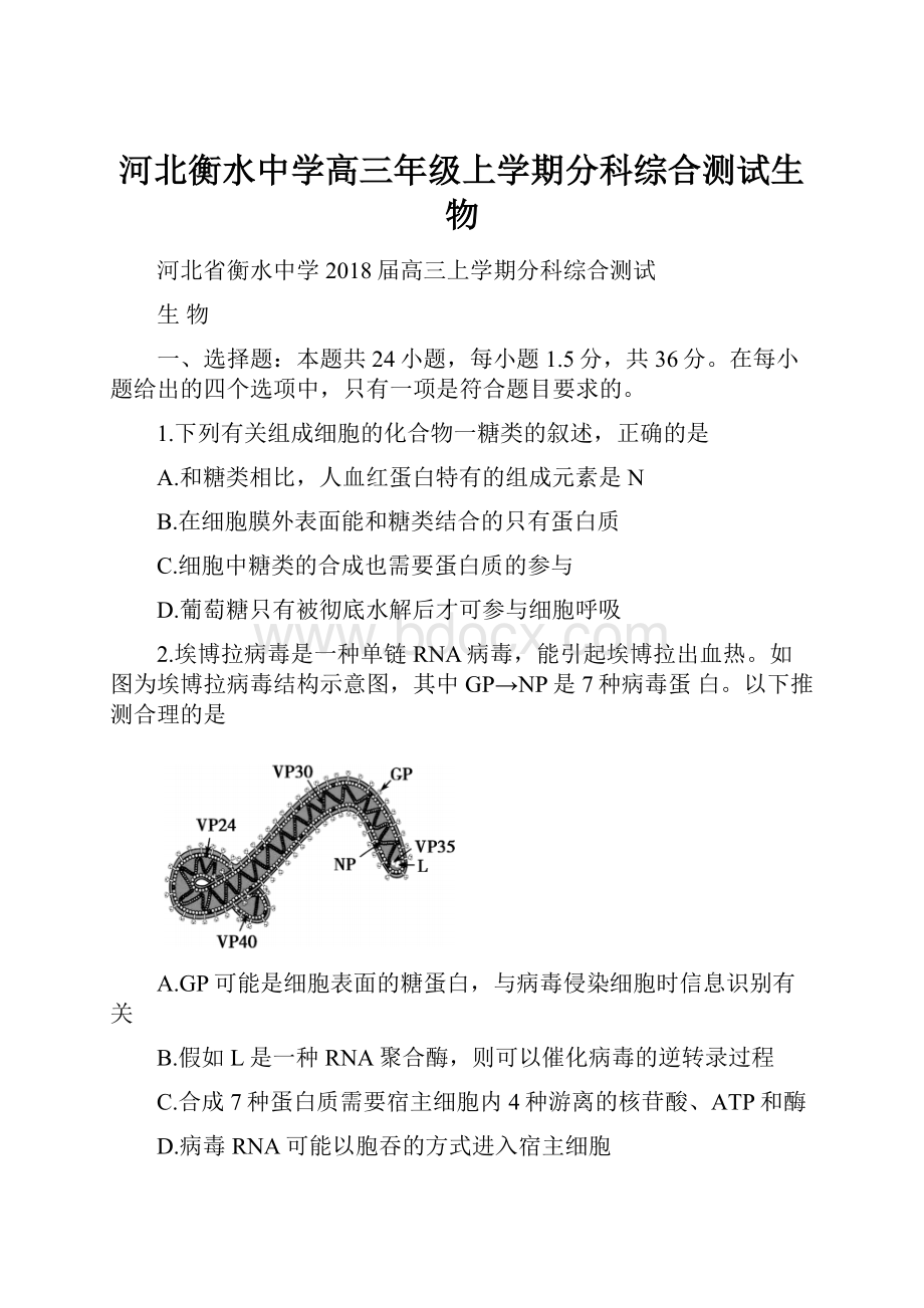 河北衡水中学高三年级上学期分科综合测试生物.docx