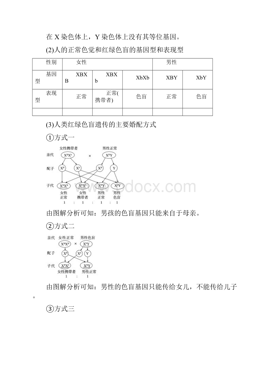 高中生物第二章第3节伴性遗传第1课时人类红绿色盲症伴性遗传的特点教学案.docx_第2页