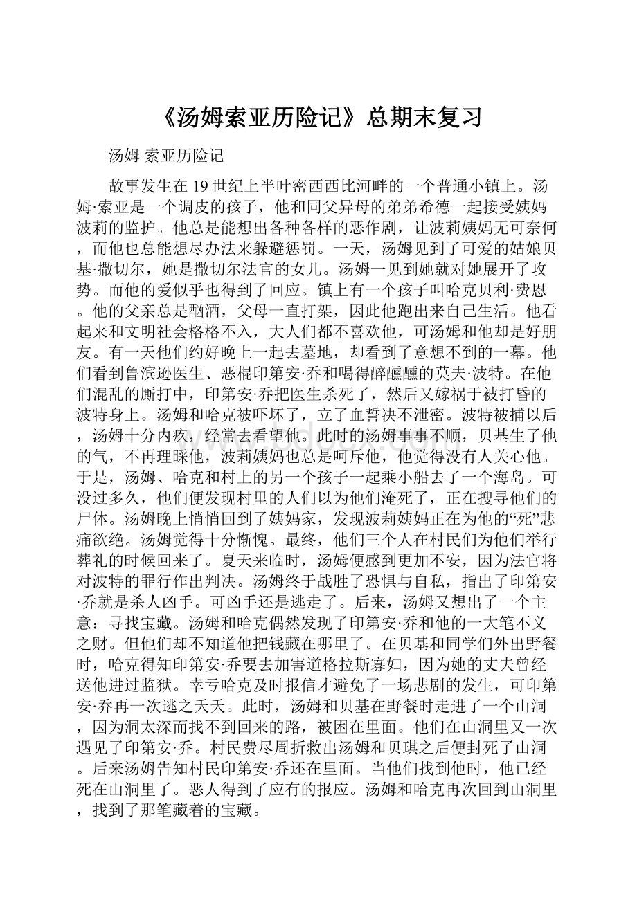 《汤姆索亚历险记》总期末复习.docx