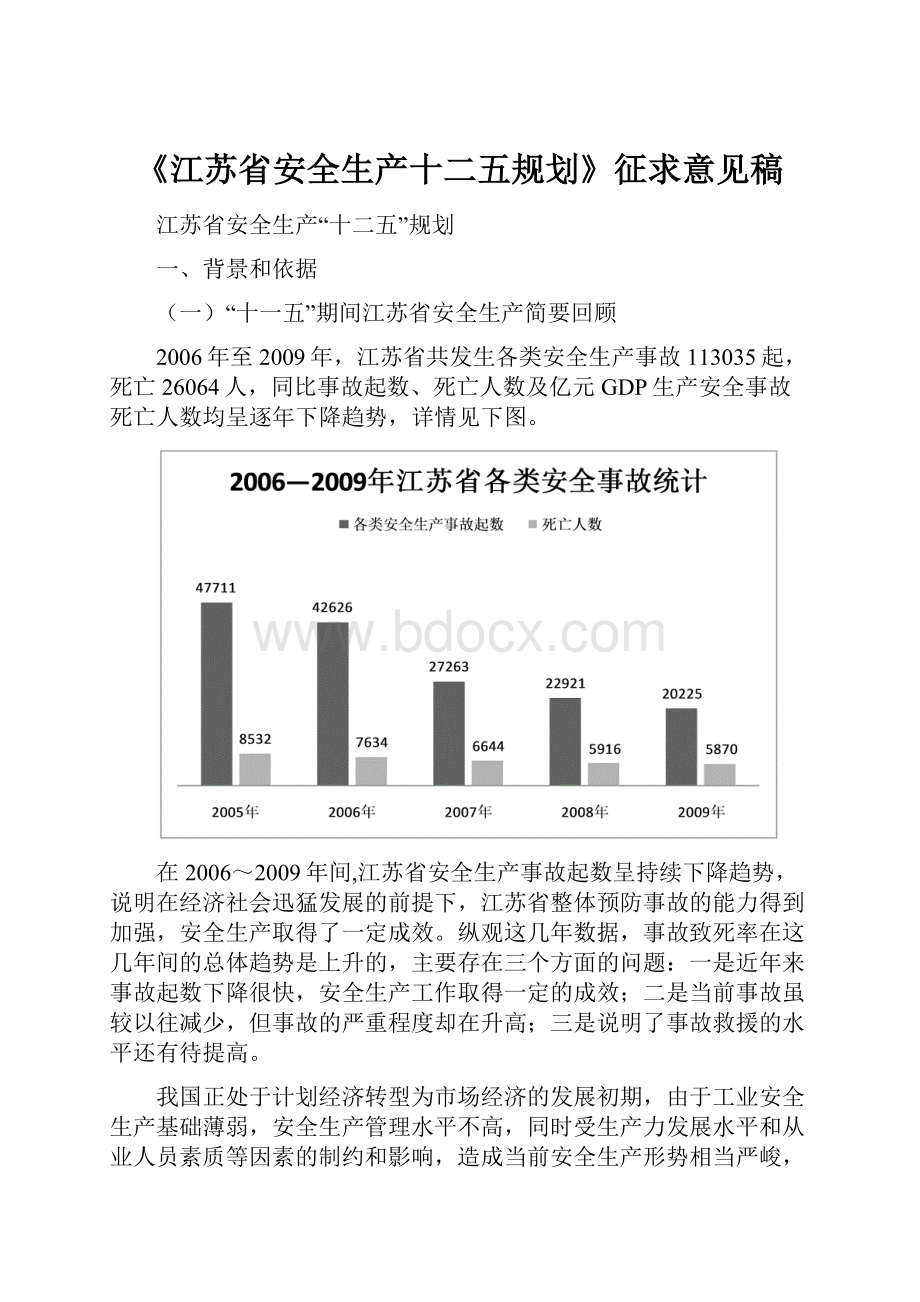 《江苏省安全生产十二五规划》征求意见稿.docx_第1页