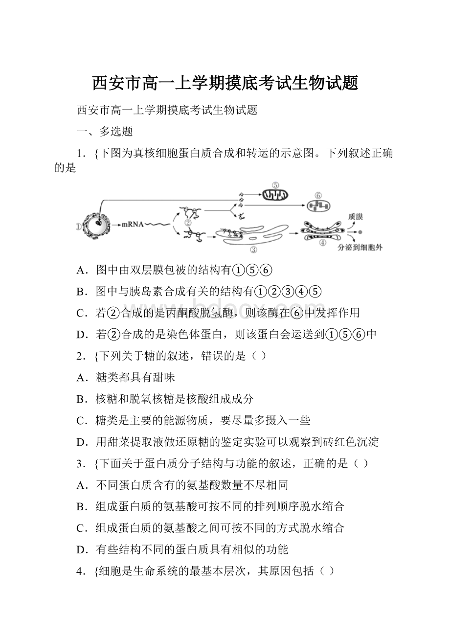 西安市高一上学期摸底考试生物试题.docx_第1页