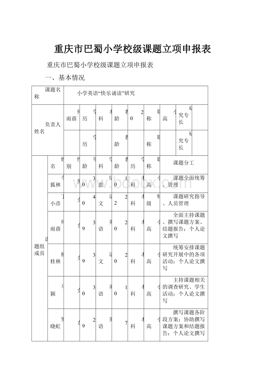 重庆市巴蜀小学校级课题立项申报表.docx_第1页