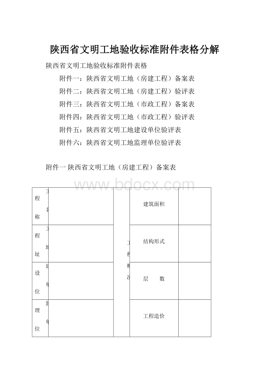 陕西省文明工地验收标准附件表格分解.docx