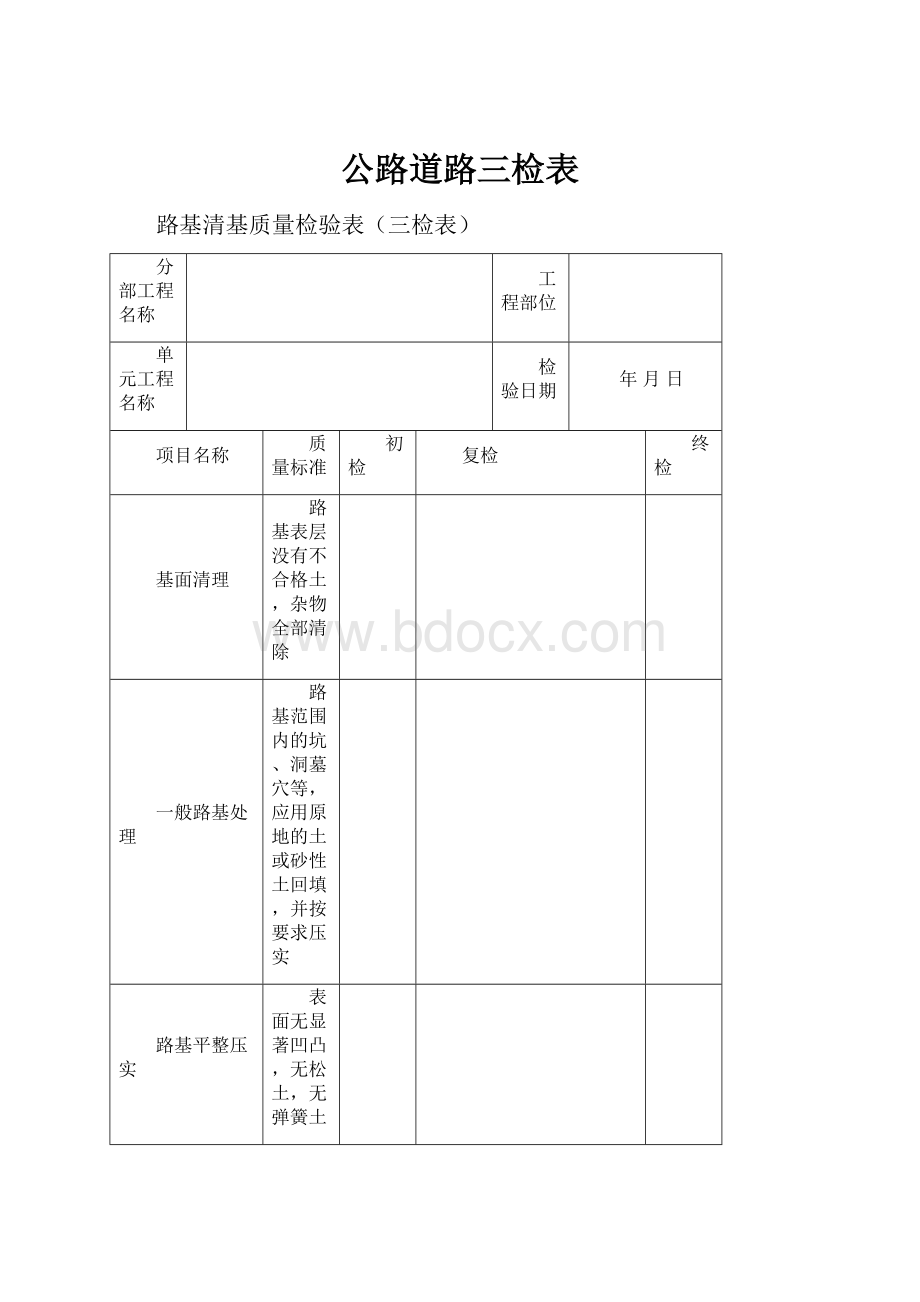 公路道路三检表.docx_第1页