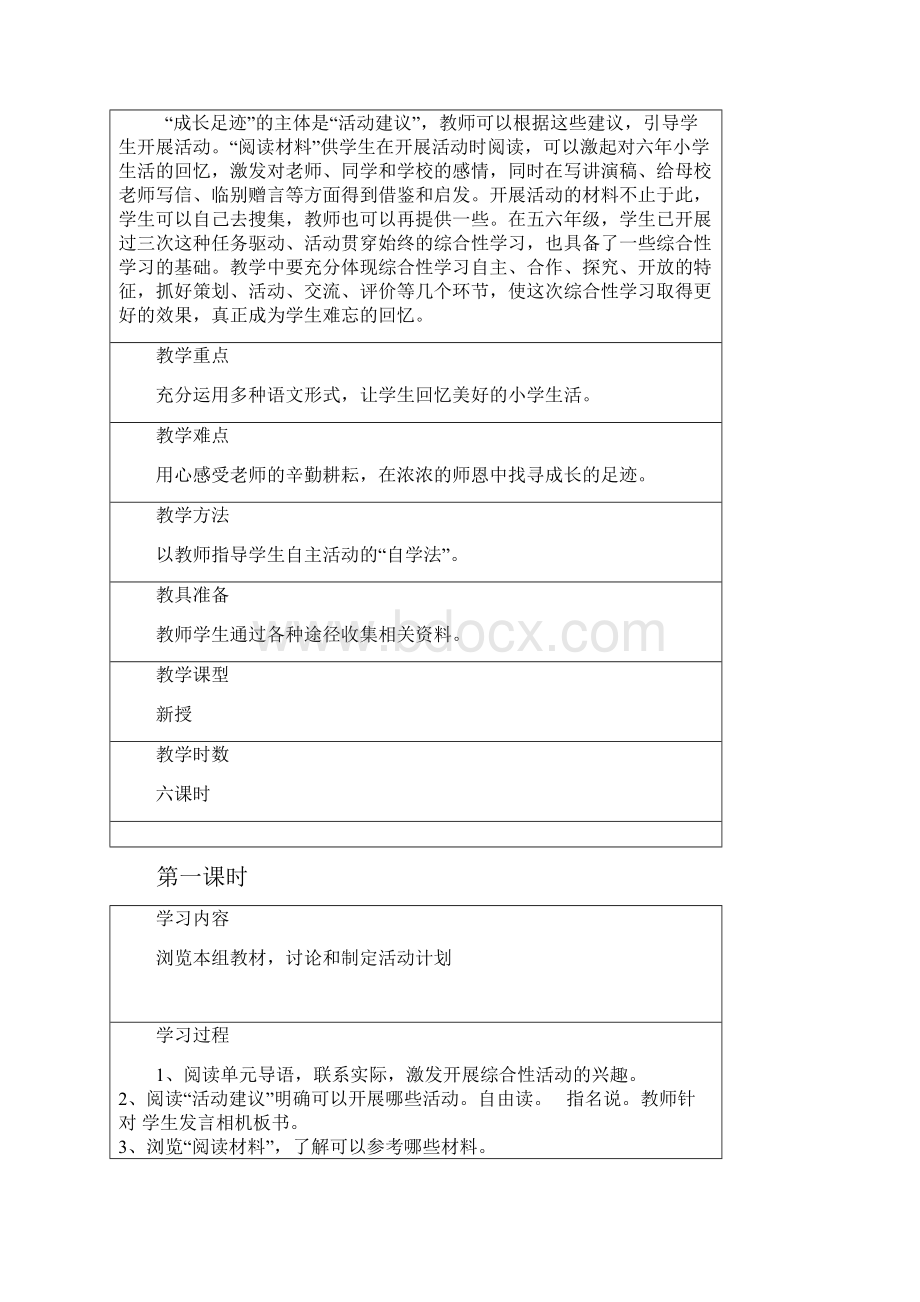 单元教学设计小学语文六年级下册第六组综合性学习《成长足迹》.docx_第2页