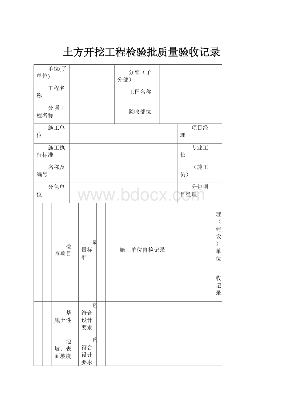 土方开挖工程检验批质量验收记录.docx_第1页