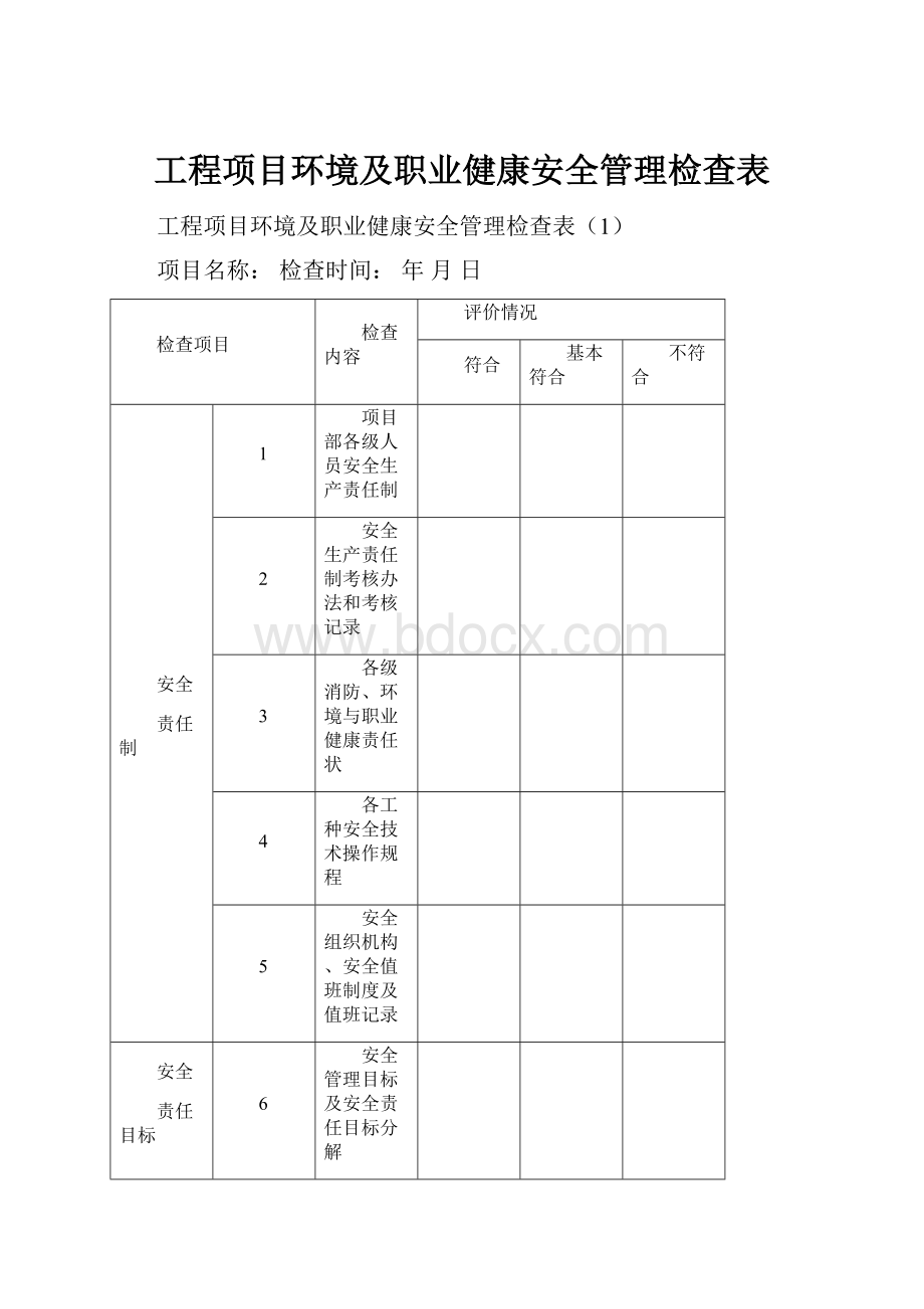 工程项目环境及职业健康安全管理检查表.docx_第1页