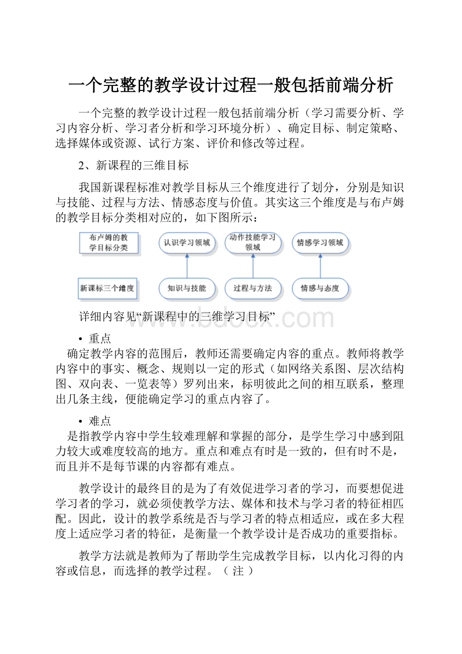 一个完整的教学设计过程一般包括前端分析.docx_第1页