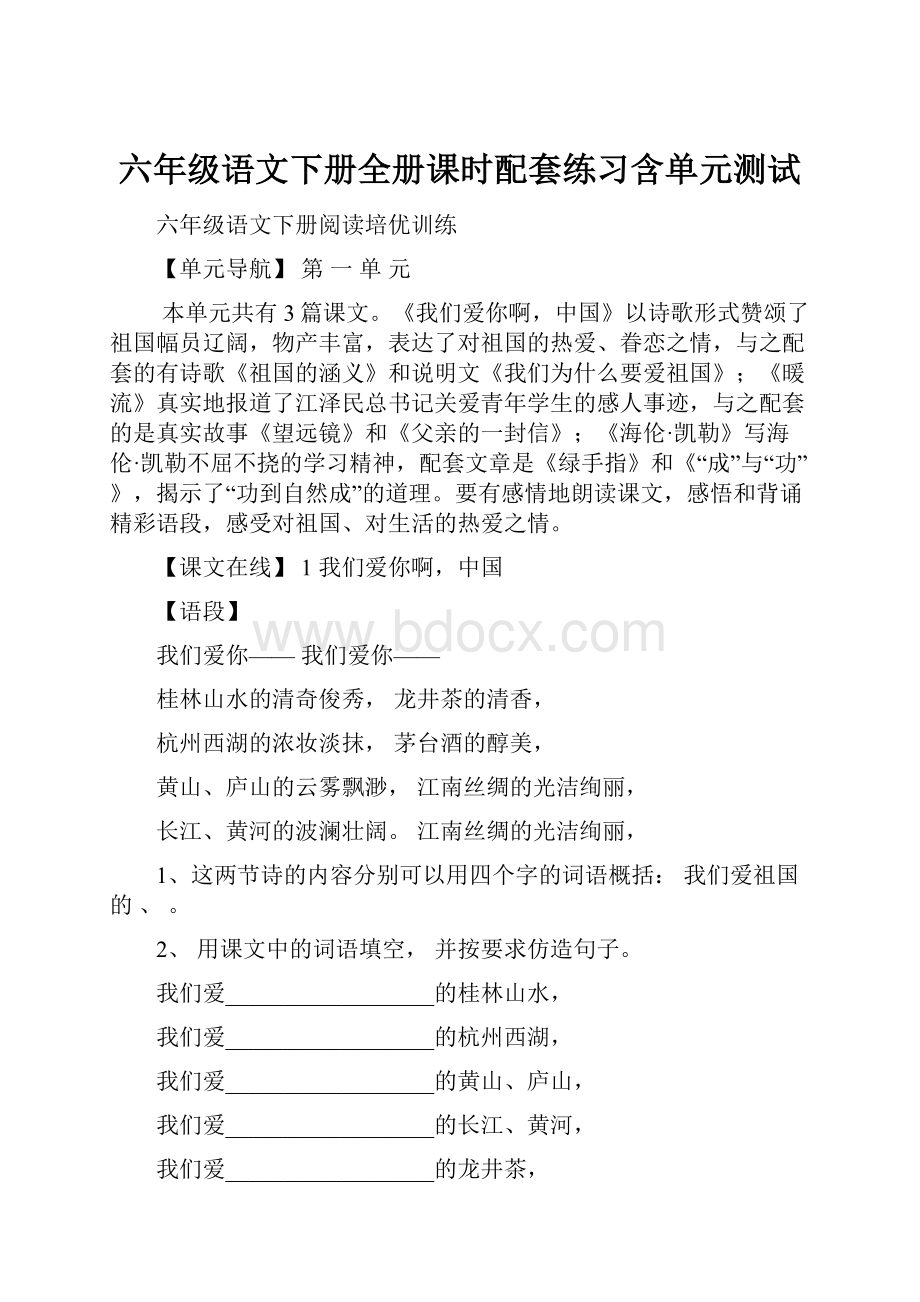 六年级语文下册全册课时配套练习含单元测试.docx