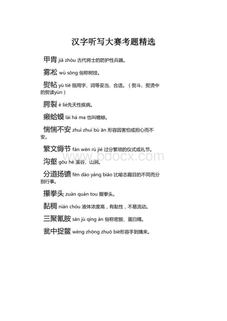 汉字听写大赛考题精选.docx