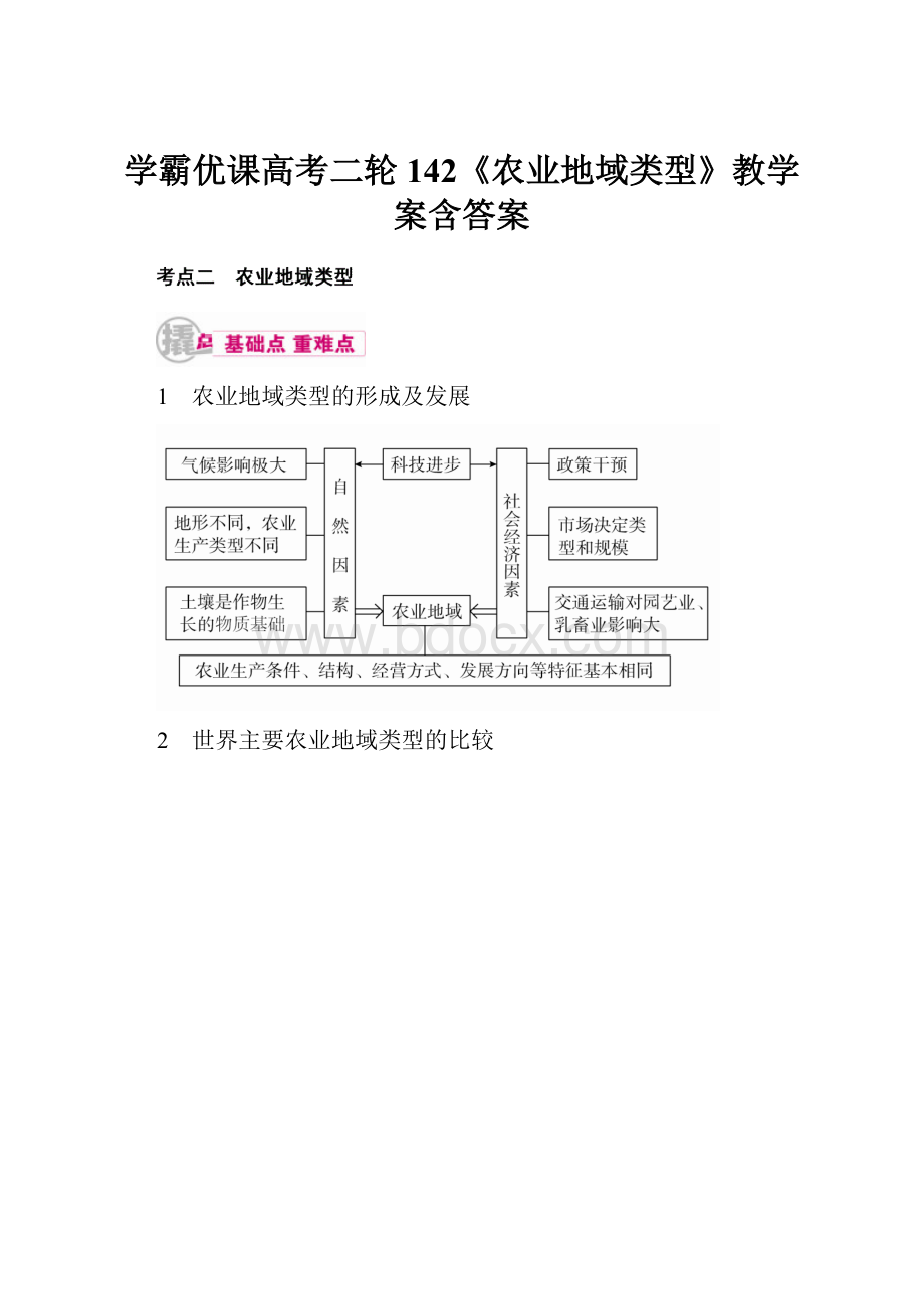 学霸优课高考二轮142《农业地域类型》教学案含答案.docx