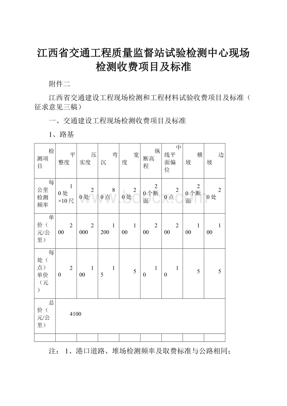 江西省交通工程质量监督站试验检测中心现场检测收费项目及标准.docx_第1页