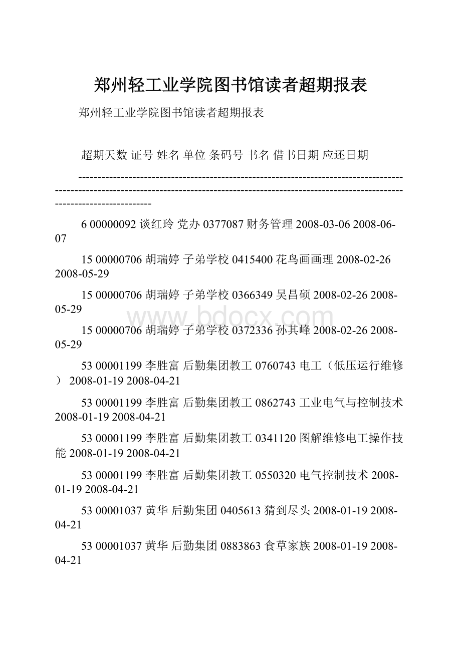 郑州轻工业学院图书馆读者超期报表.docx_第1页