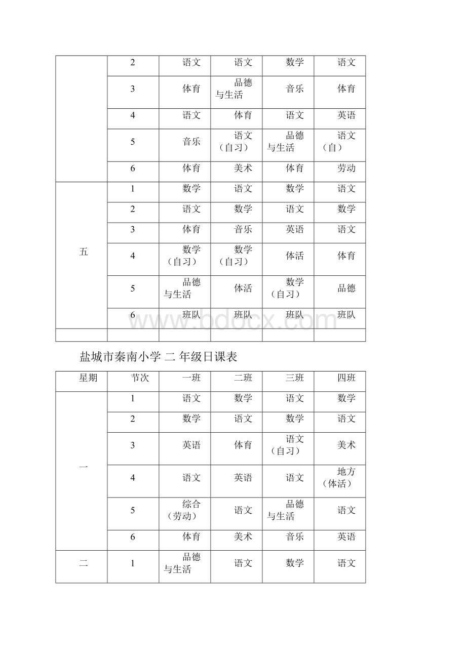 盐城市秦南小学一年级日课表.docx_第2页