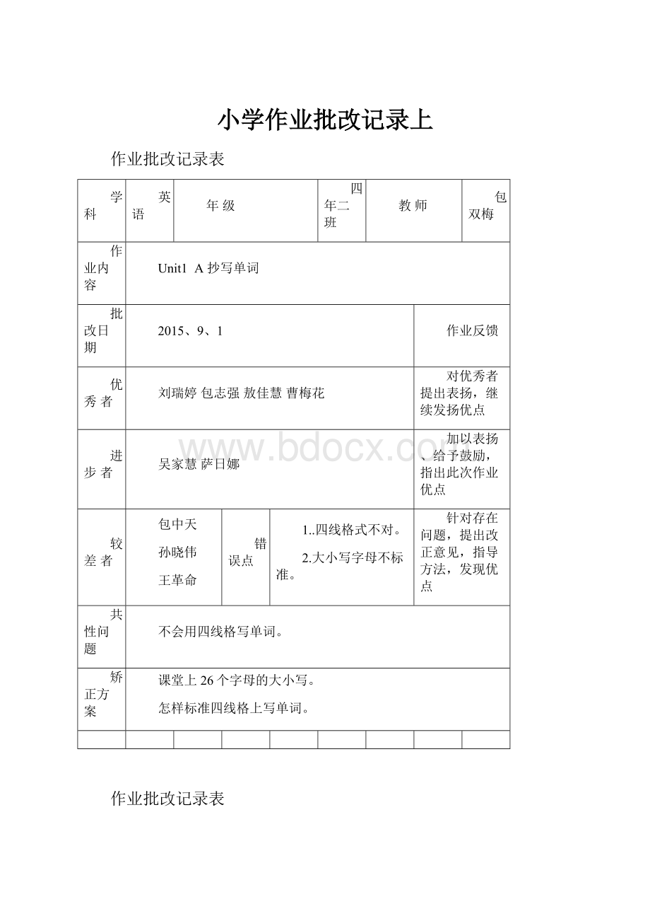 小学作业批改记录上.docx_第1页