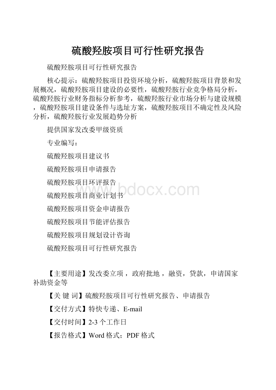 硫酸羟胺项目可行性研究报告.docx_第1页