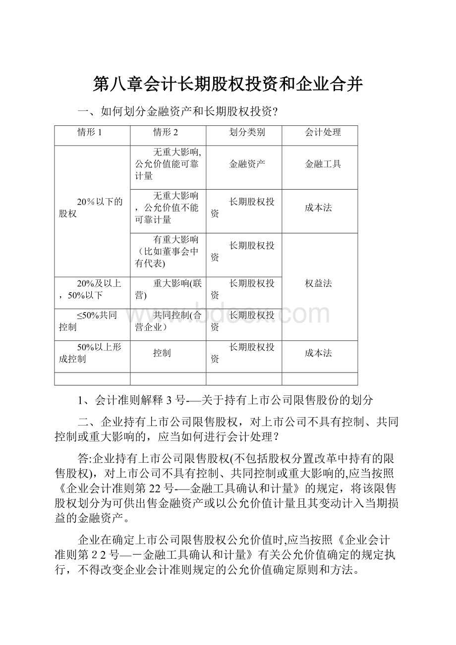 第八章会计长期股权投资和企业合并.docx_第1页