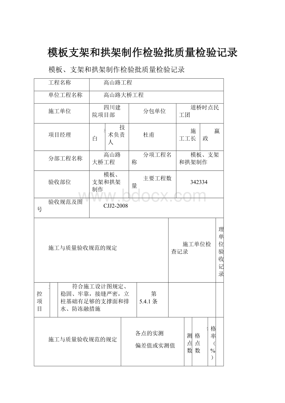 模板支架和拱架制作检验批质量检验记录.docx_第1页