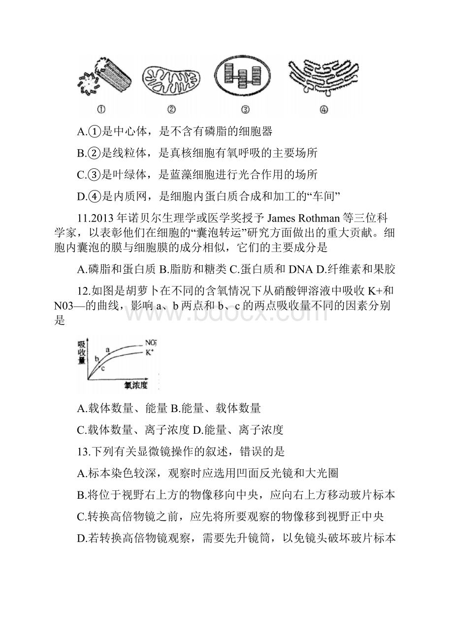 江苏省徐州市学年高一上学期期末抽测生物试题.docx_第3页