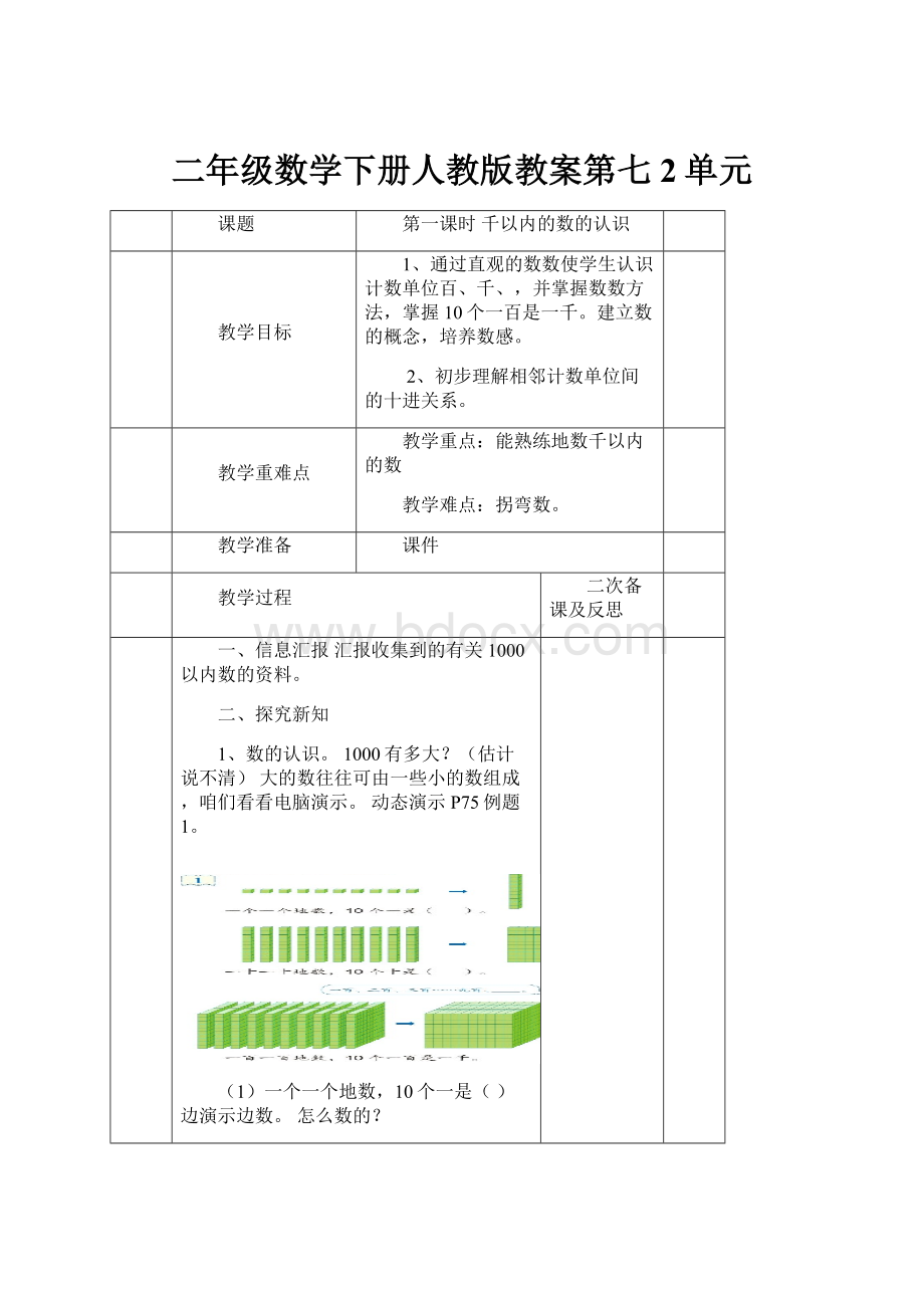 二年级数学下册人教版教案第七2单元.docx_第1页