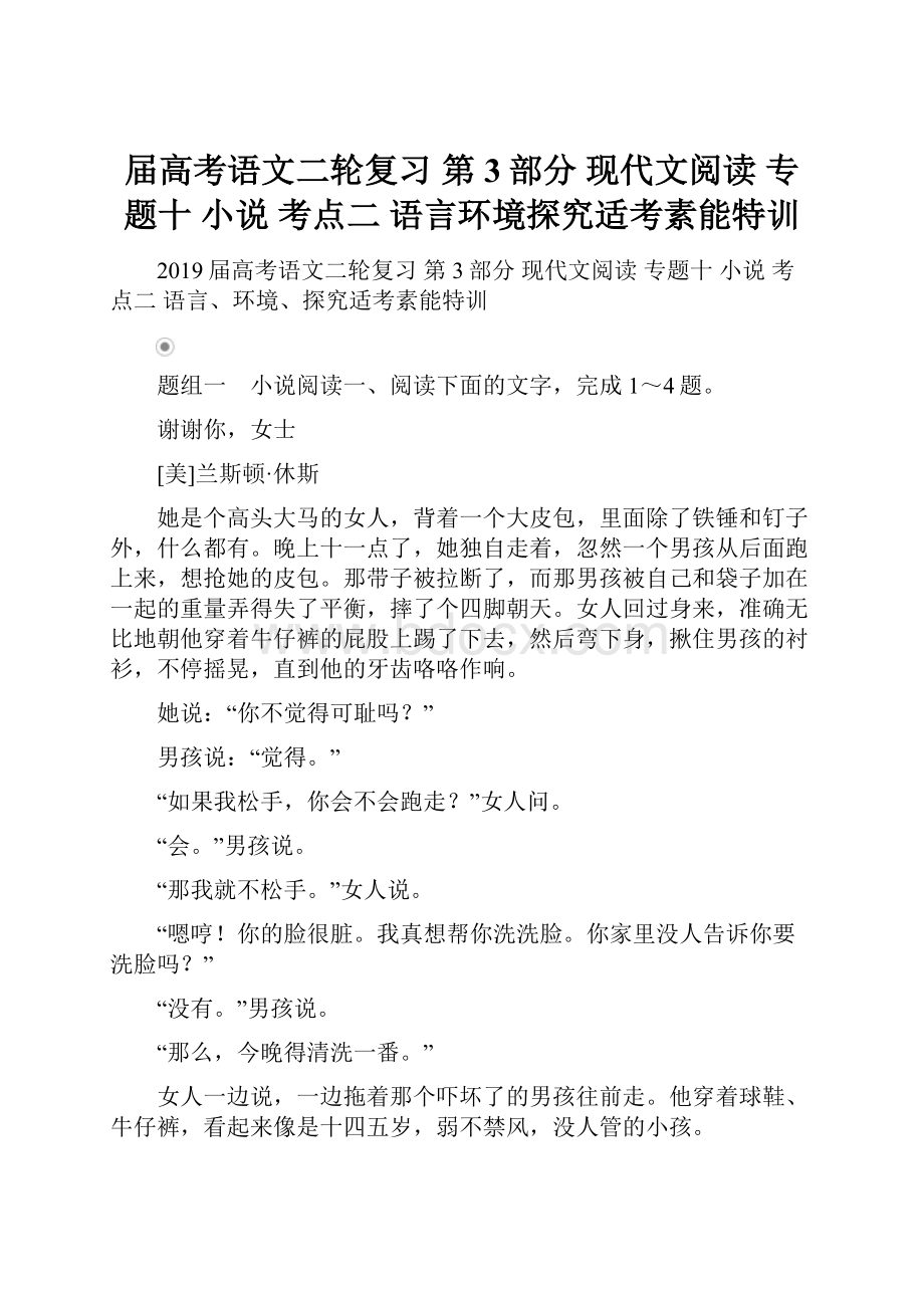 届高考语文二轮复习 第3部分 现代文阅读 专题十 小说 考点二 语言环境探究适考素能特训.docx