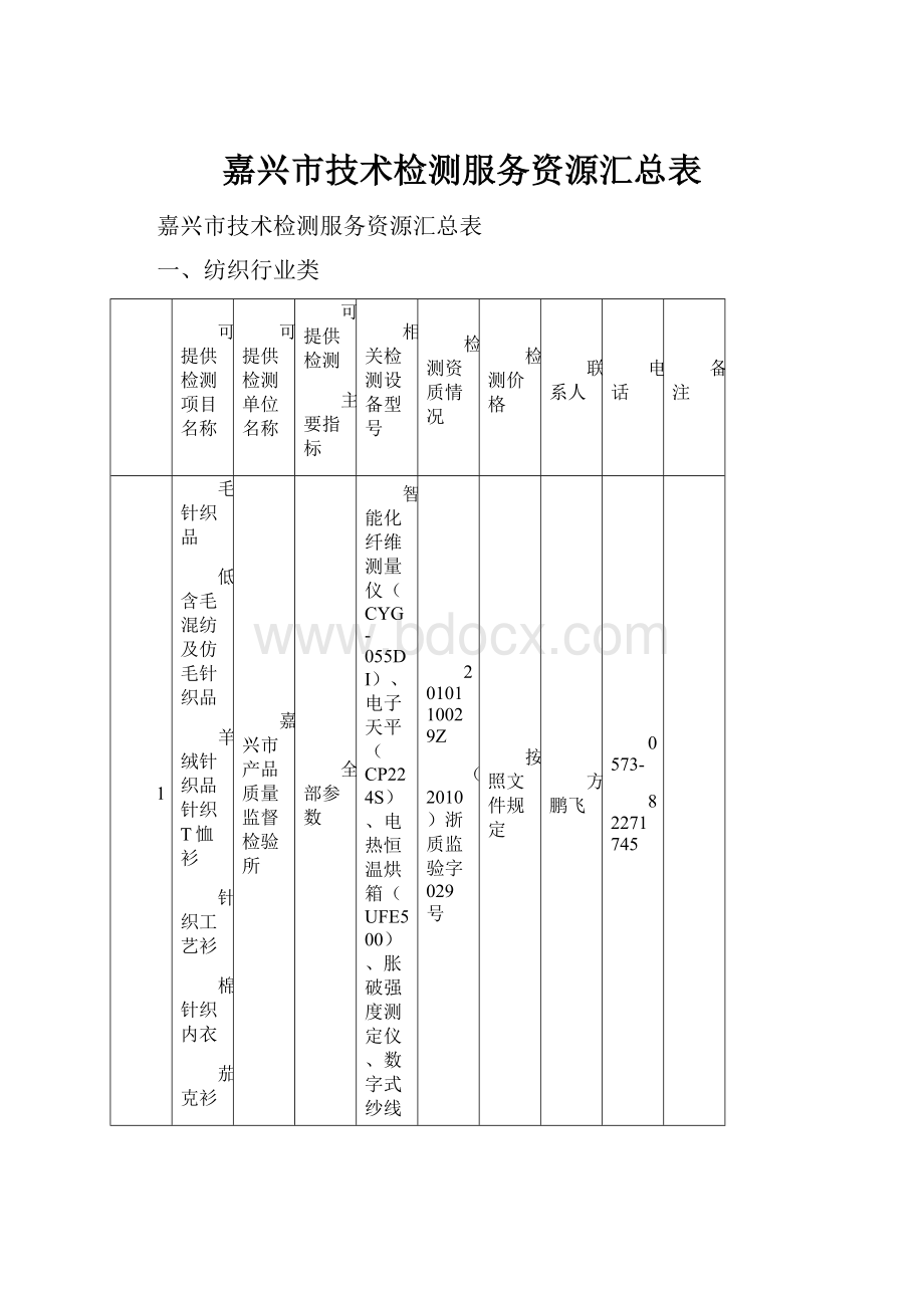 嘉兴市技术检测服务资源汇总表.docx_第1页