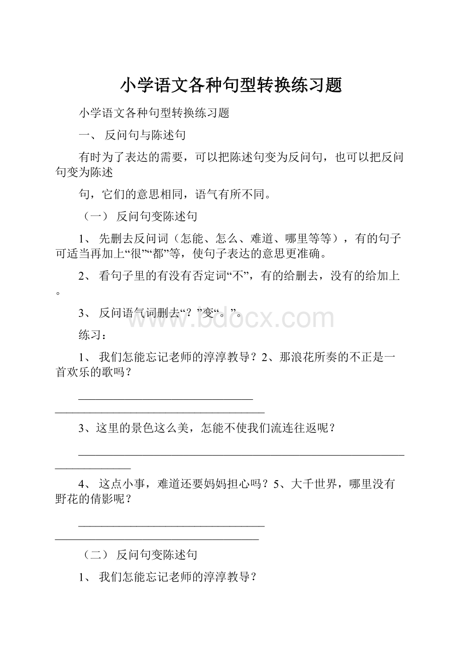 小学语文各种句型转换练习题.docx