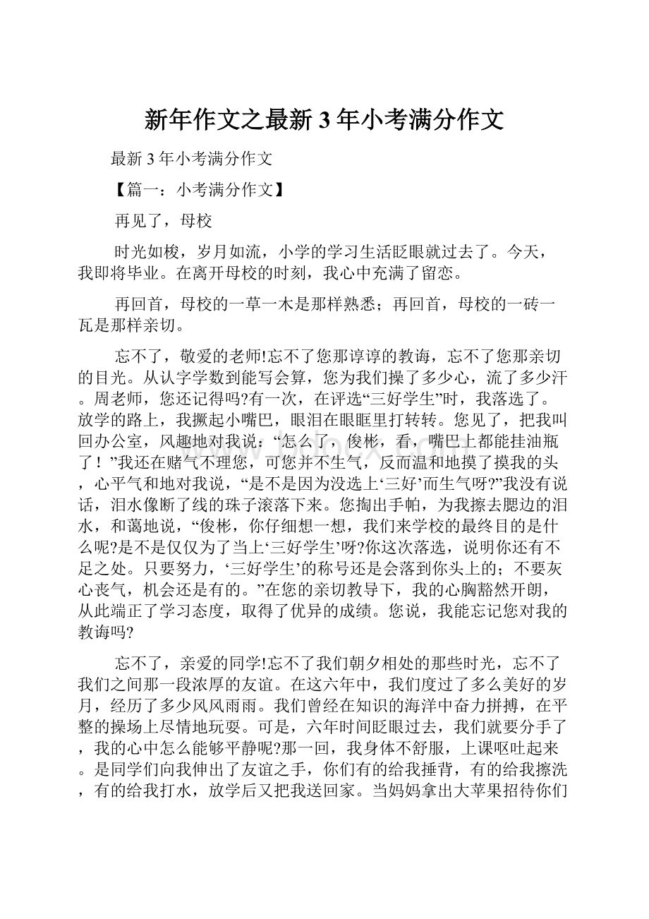 新年作文之最新3年小考满分作文.docx