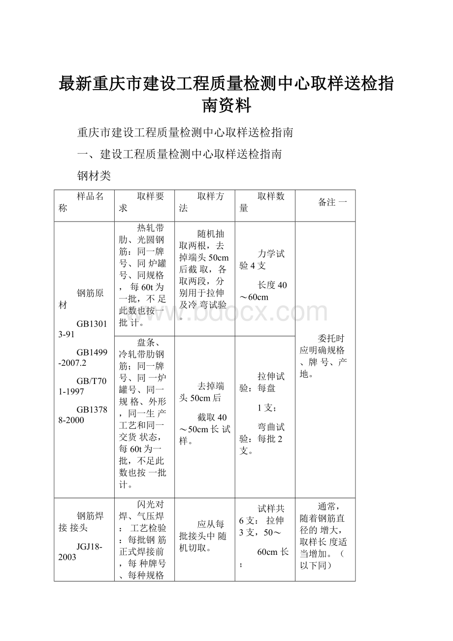 最新重庆市建设工程质量检测中心取样送检指南资料.docx_第1页