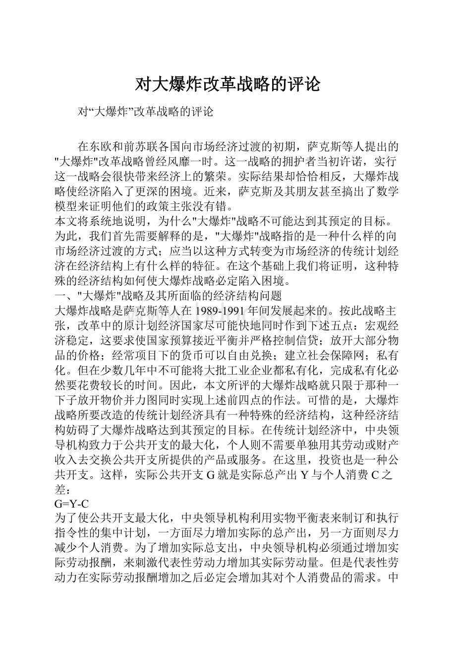 对大爆炸改革战略的评论.docx