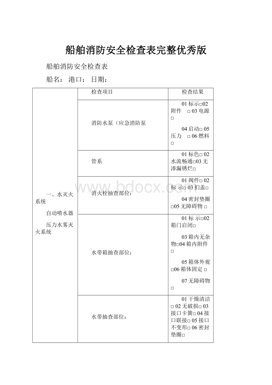 船舶消防安全检查表完整优秀版.docx