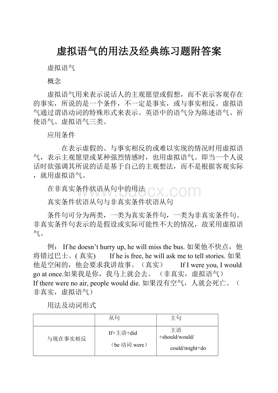 虚拟语气的用法及经典练习题附答案.docx_第1页