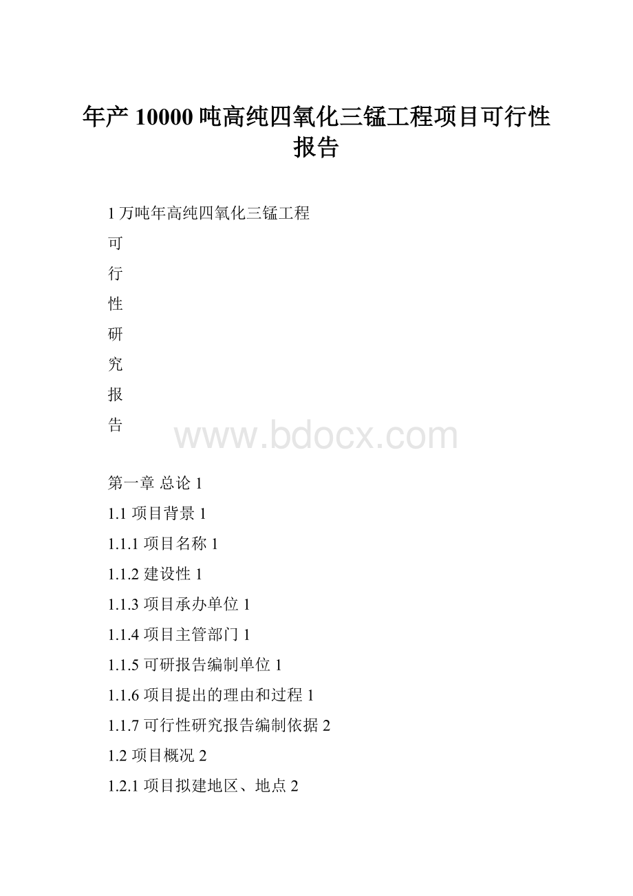 年产10000吨高纯四氧化三锰工程项目可行性报告.docx