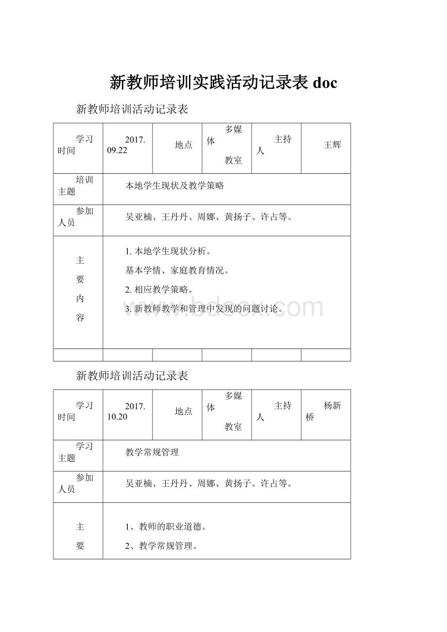 新教师培训实践活动记录表doc.docx