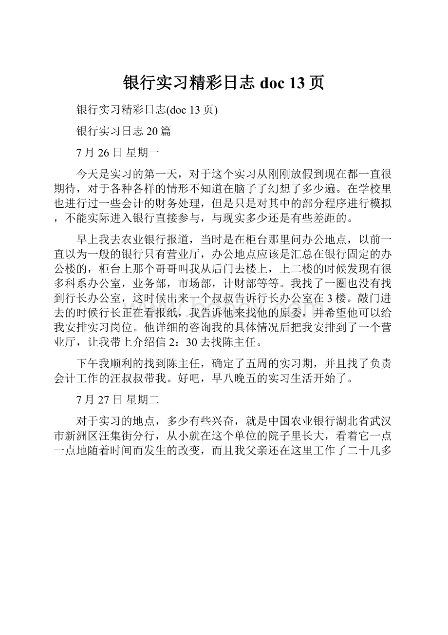 银行实习精彩日志doc 13页.docx_第1页