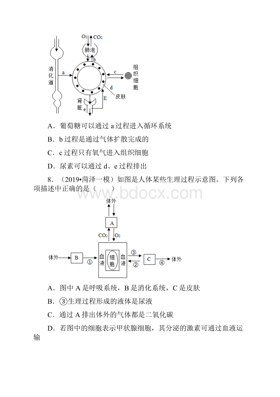 华师大版科学八年级上册55人体生命活动过程中的物质同步检测.docx_第3页